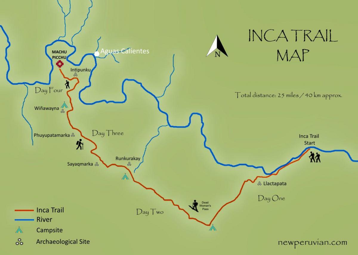kort af inca slóð Perú