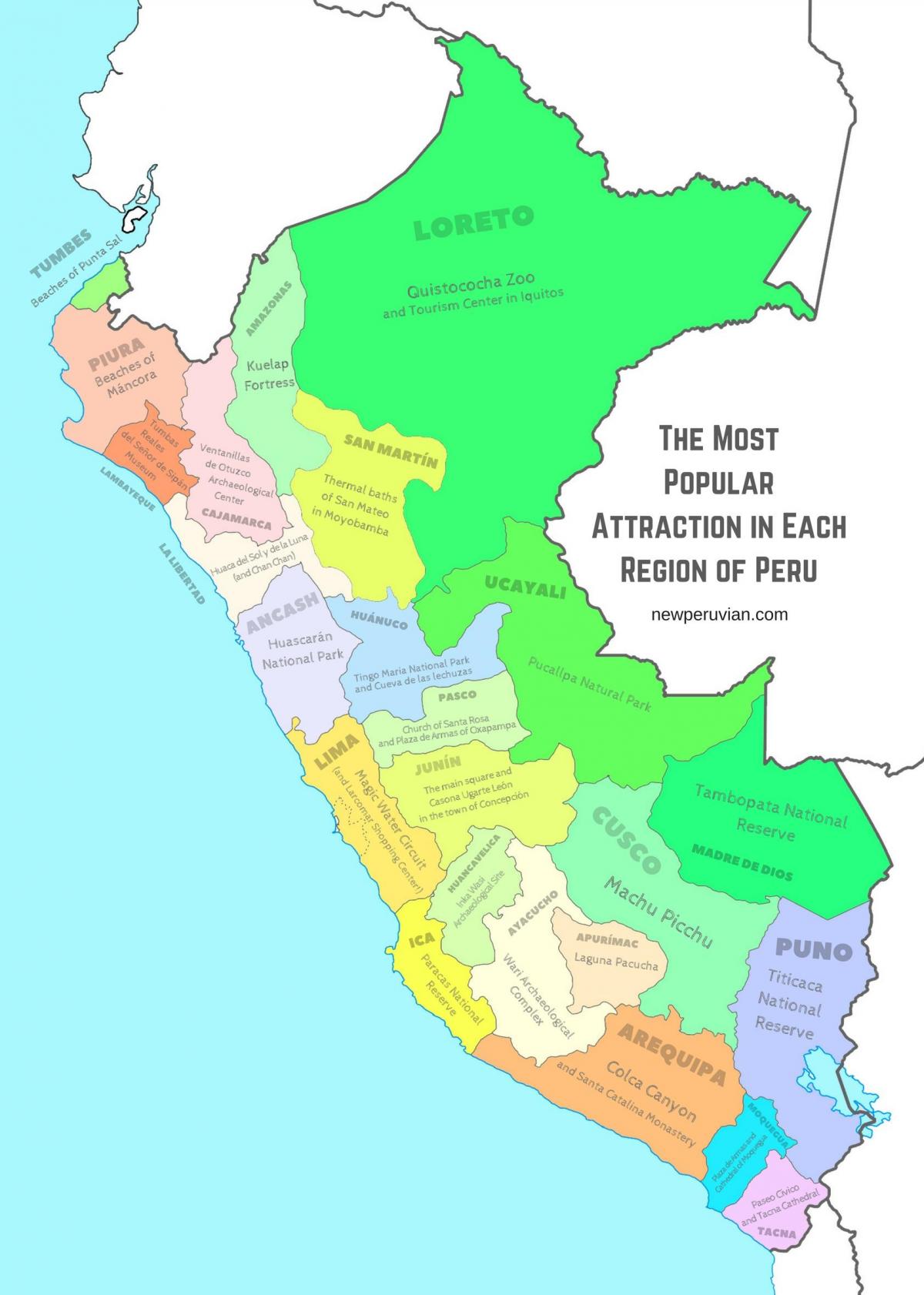 kort af Perú ferðamaður staðir