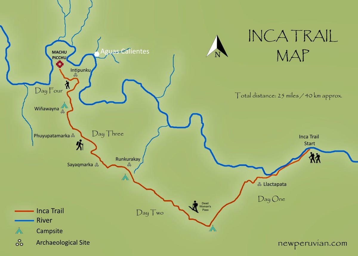 kort af inca slóð Perú