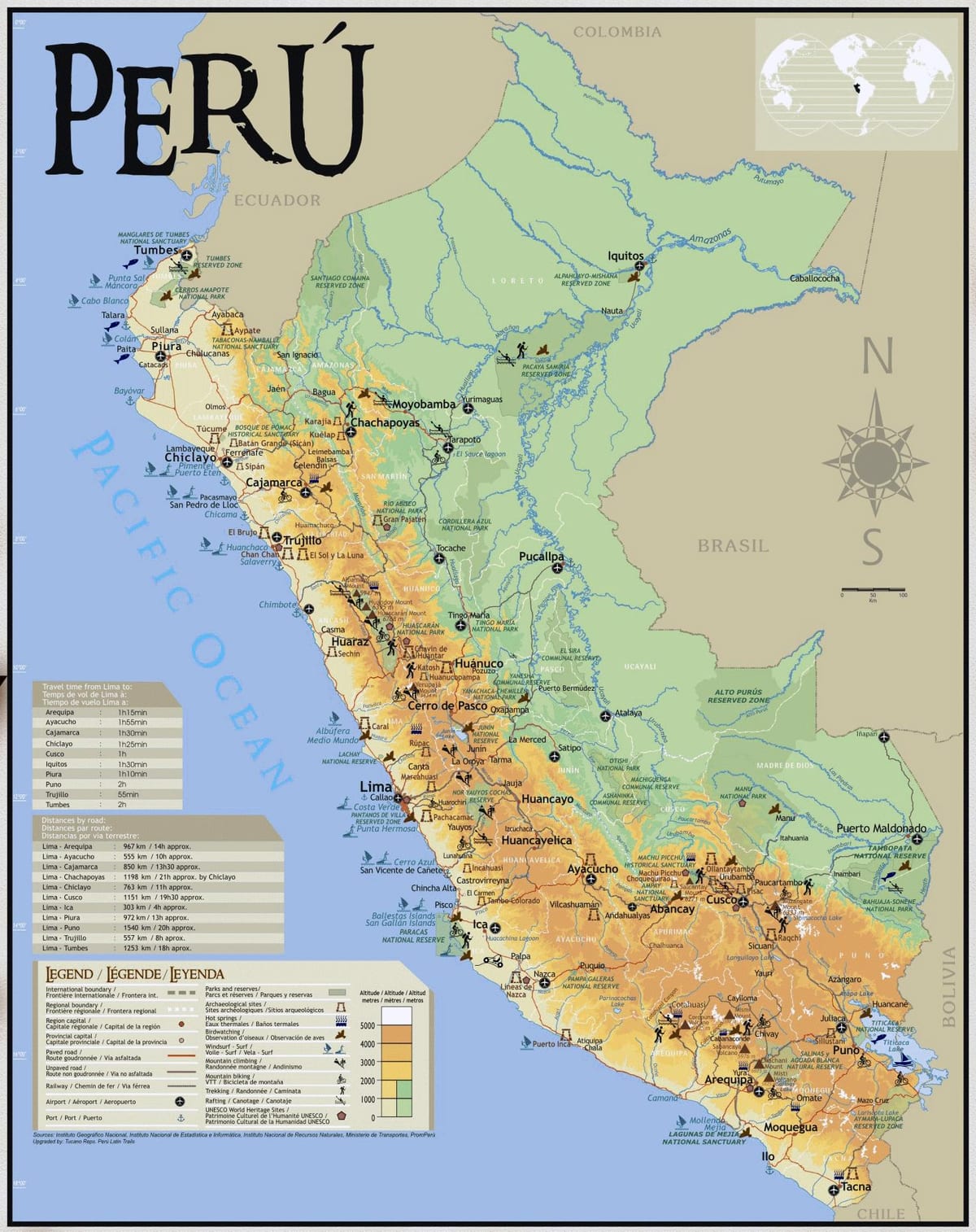 Peru ferðamaður staðir kort