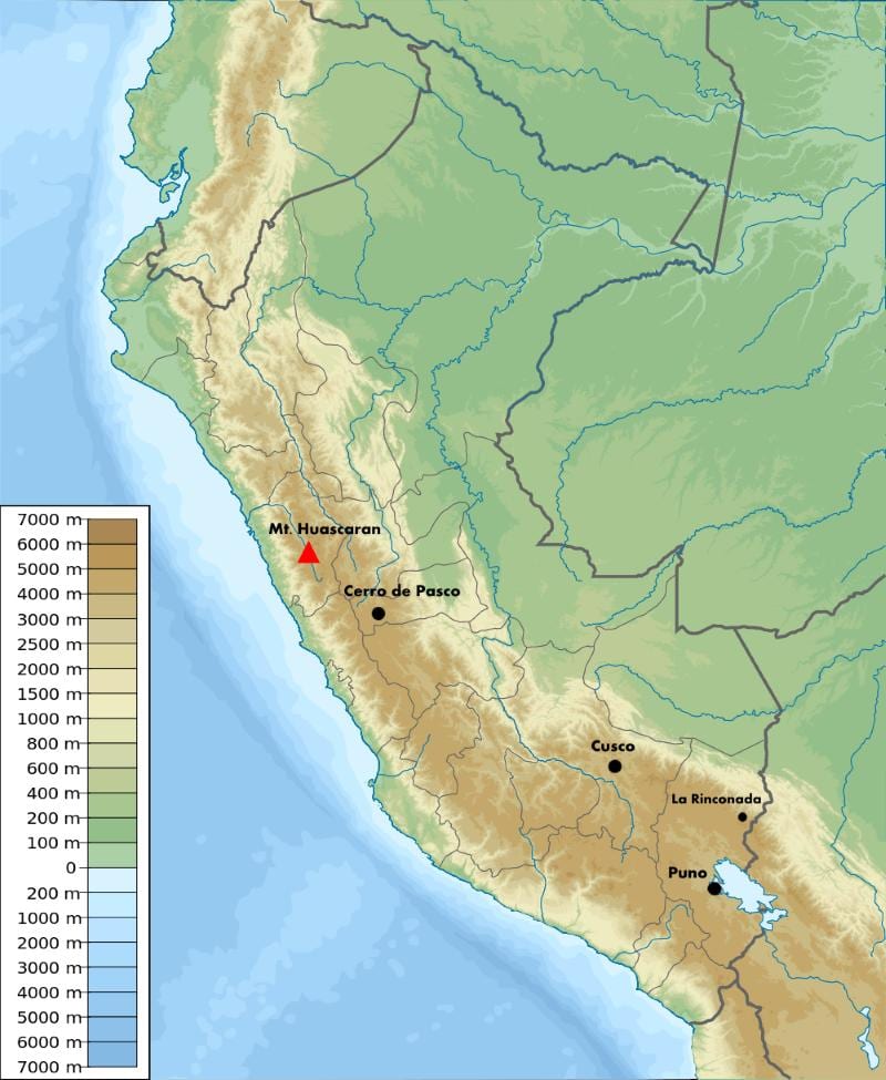hæð kort Perú