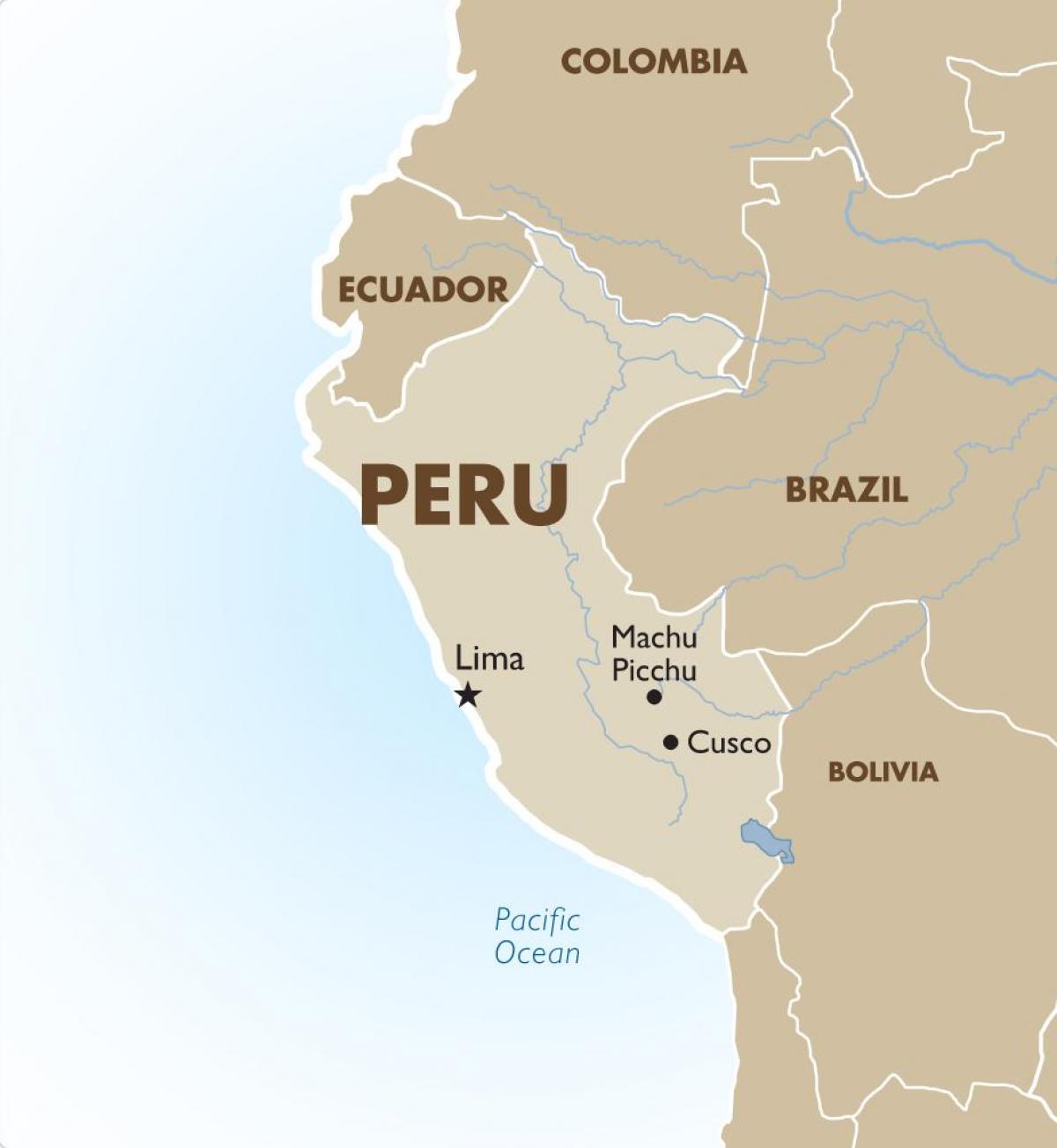kort af Perú og nærliggjandi löndum