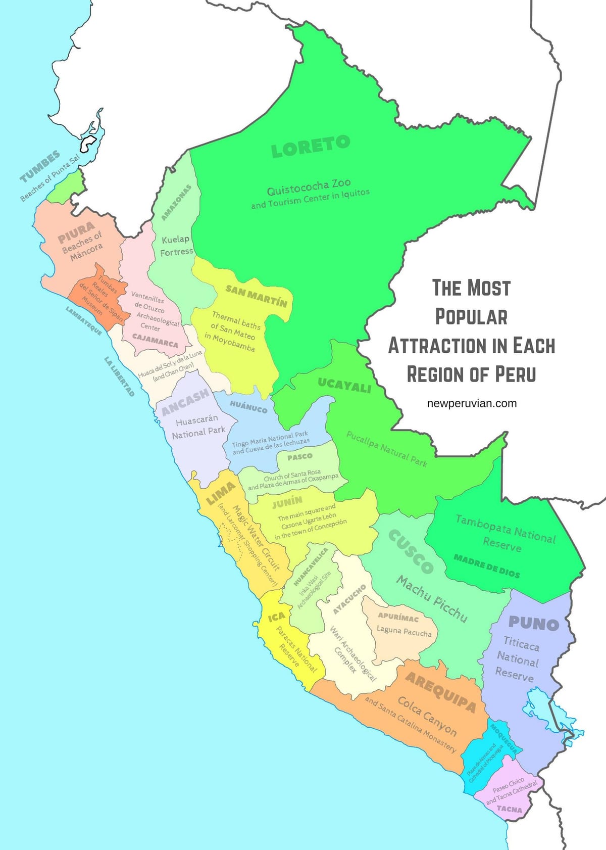 kort af Perú ferðamaður staðir