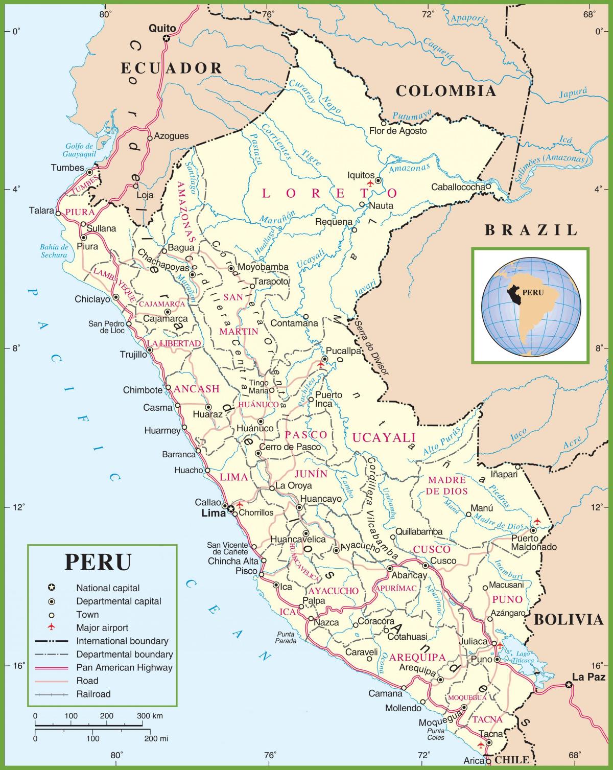 kort af pólitískum kort af Perú