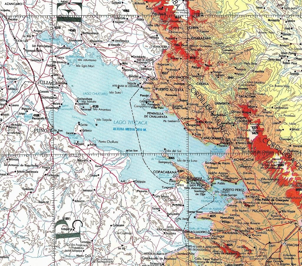 kort af titica vatn Perú 